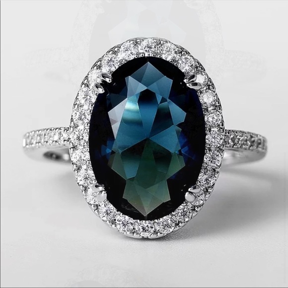 NEW 925 SILVER OVAL LONDON BLUE DIAMOND RING - Picture 4 of 6